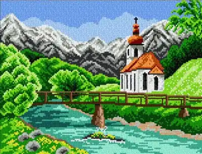 Schemat do haftu Górski kościółek - Premium