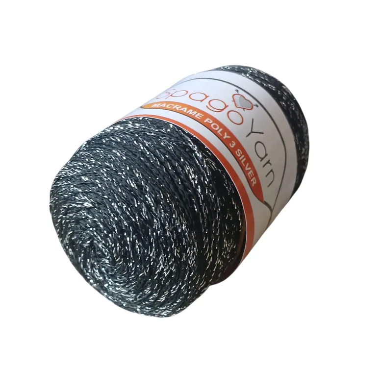 1,5 mm Spagoyarn Poly Silver 270-2 CZARNY I SREBRNY100 g - Jakość premium